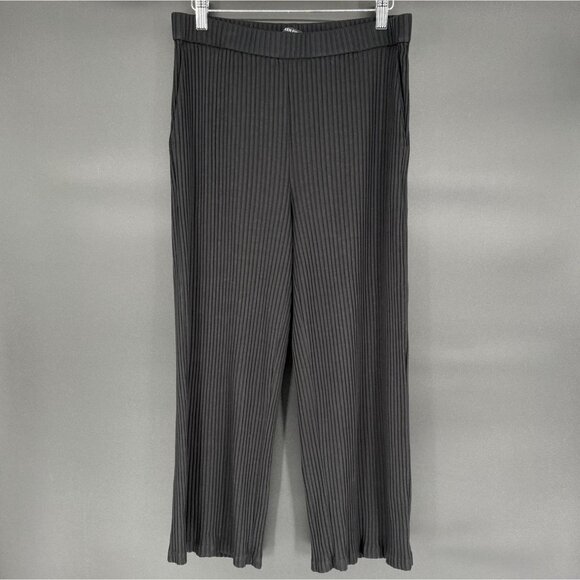 Eileen Fisher Pants - Eileen Fisher Women's Textured Stretch Rib Wide Leg Pants L Black Minimalist